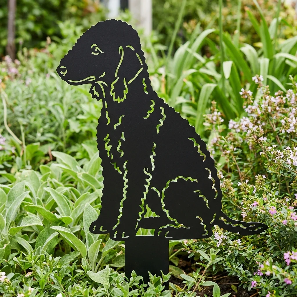 Bedlington Terrier – metalowa dekoracja ogrodowa do wbicia w ziemię