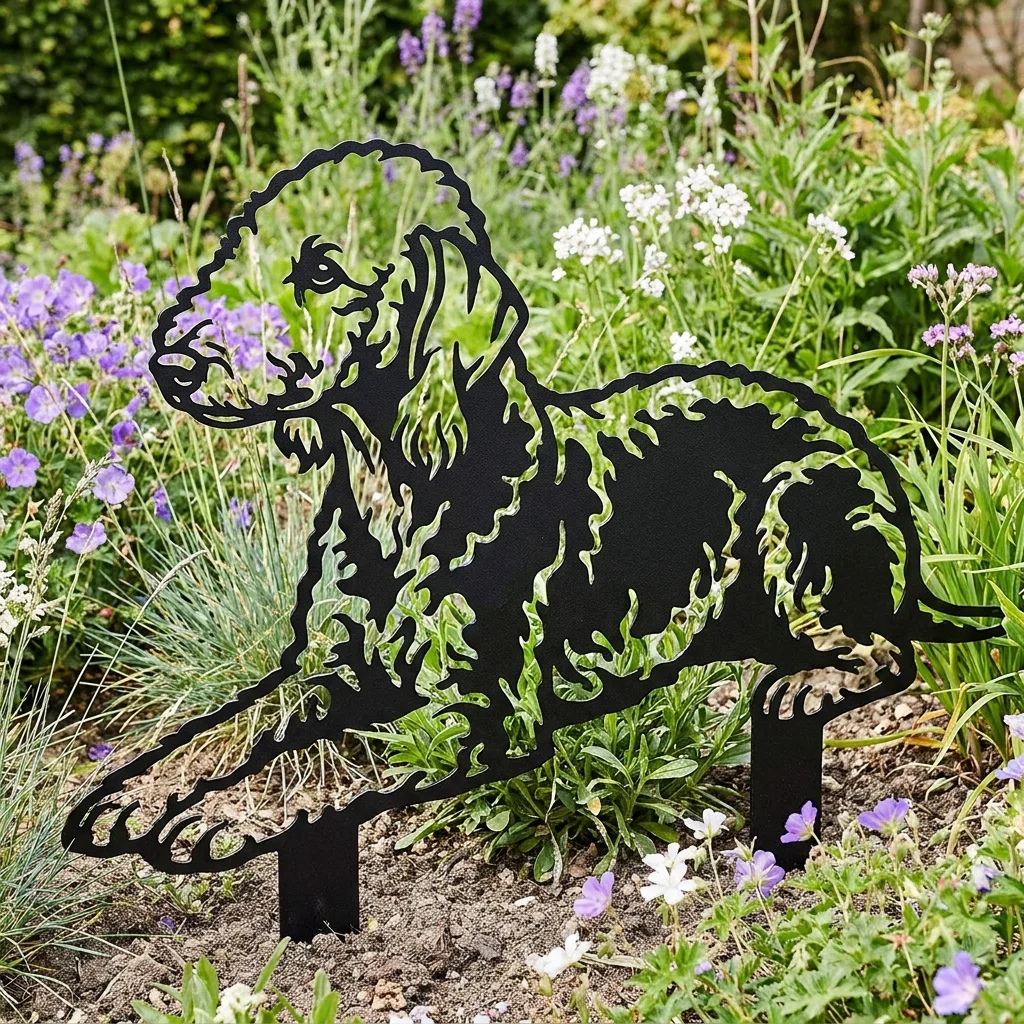 Bedlington Terrier v4 – metalowa dekoracja ogrodowa do wbicia w ziemię