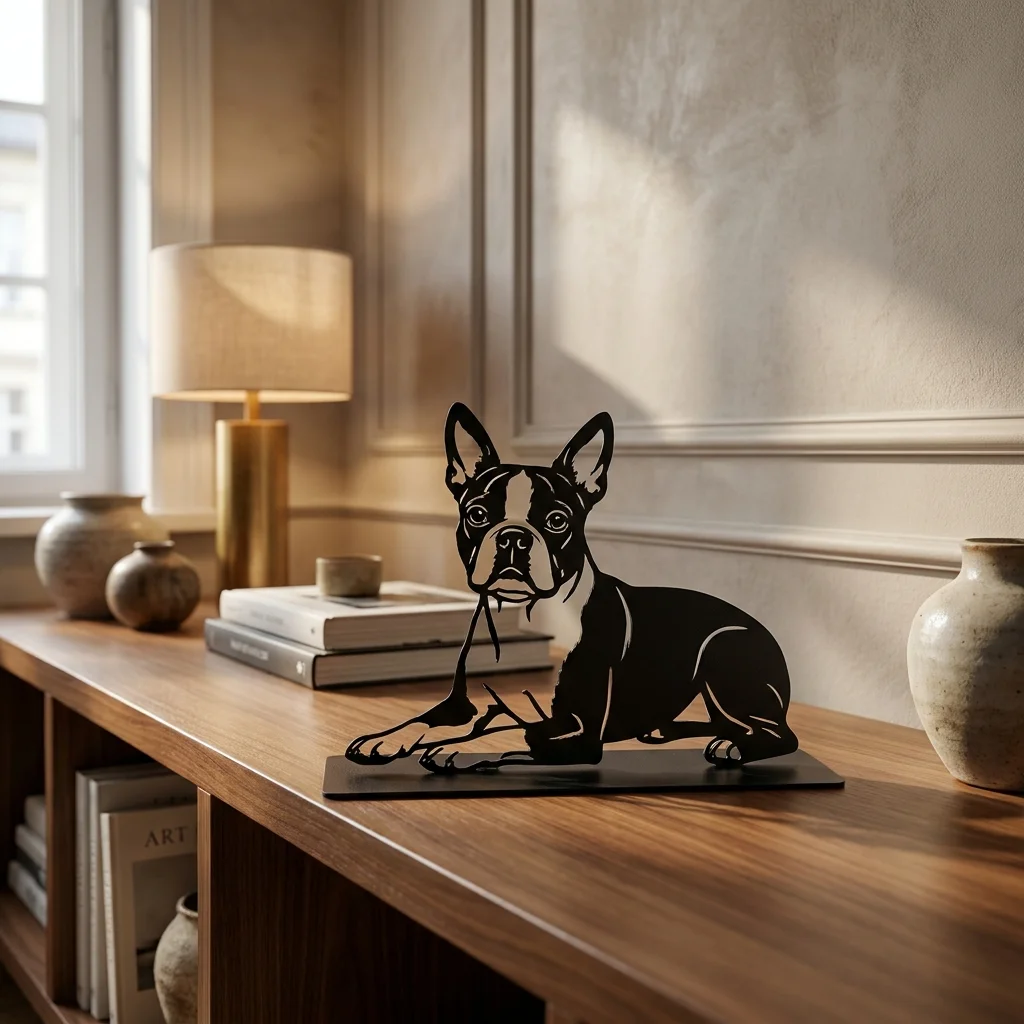 Boston Terrier metalowa dekoracja wolnostojąca