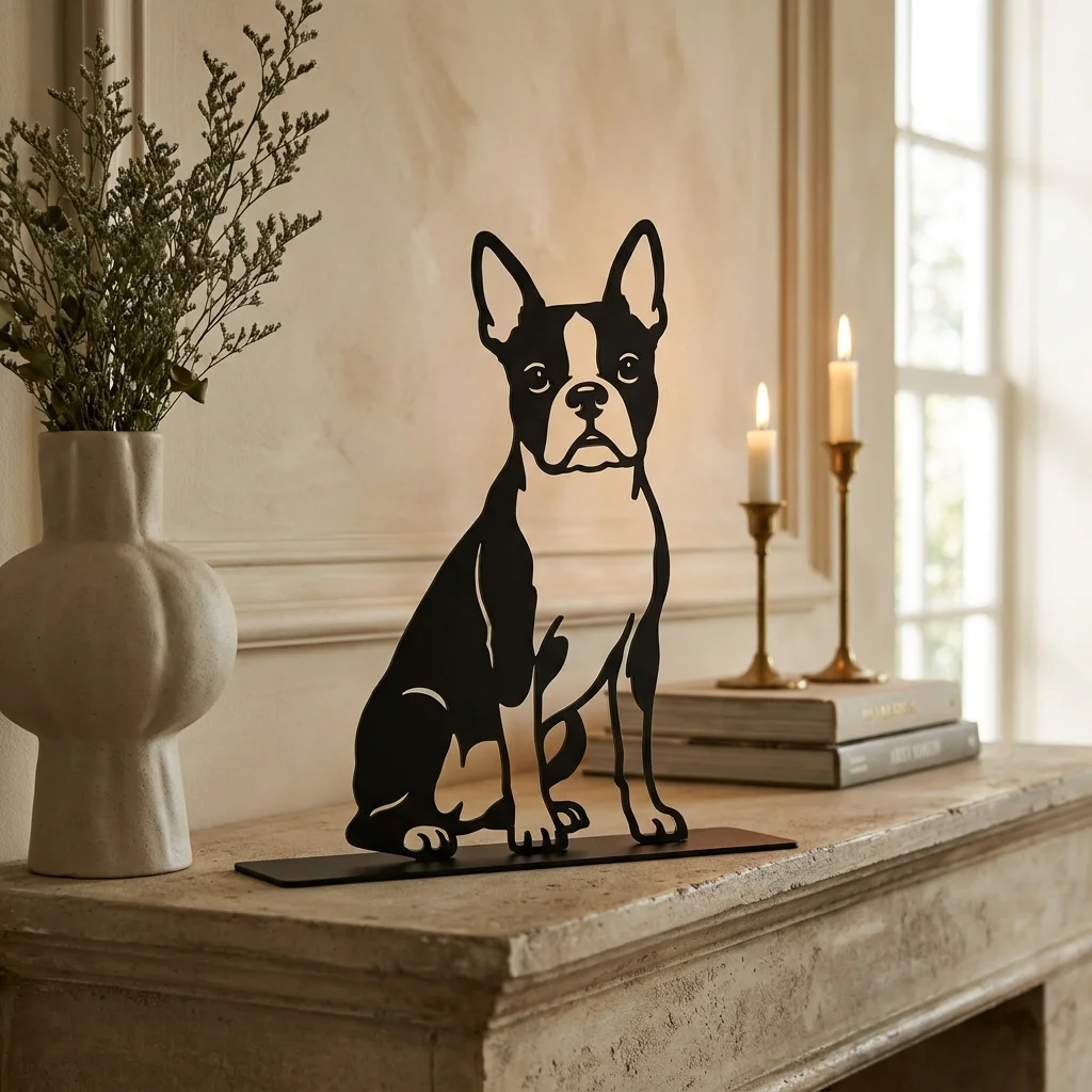 Boston Terrier metalowa dekoracja wolnostojąca model 2