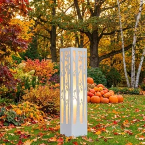 Brzozowy Szept metalowy lampion ogrodowy z motywem brzozy