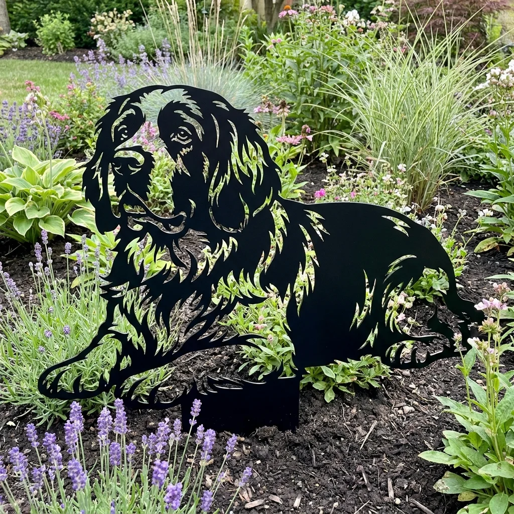 Clumber Spaniel – metalowa dekoracja ogrodowa do wbicia w ziemię