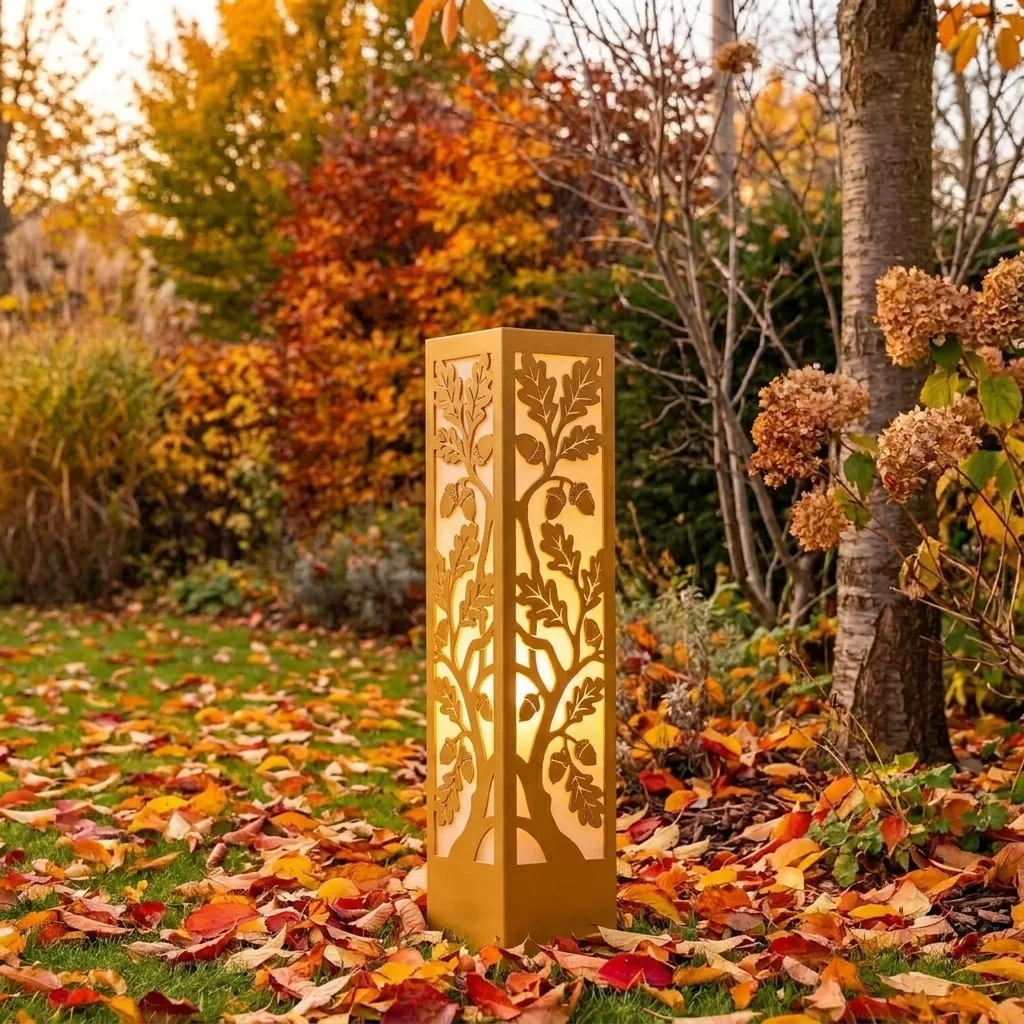 Dębowa Korona metalowy lampion ogrodowy z motywem dębu