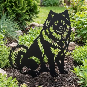 Eurasier v2 – metalowa dekoracja ogrodowa do wbicia w ziemię