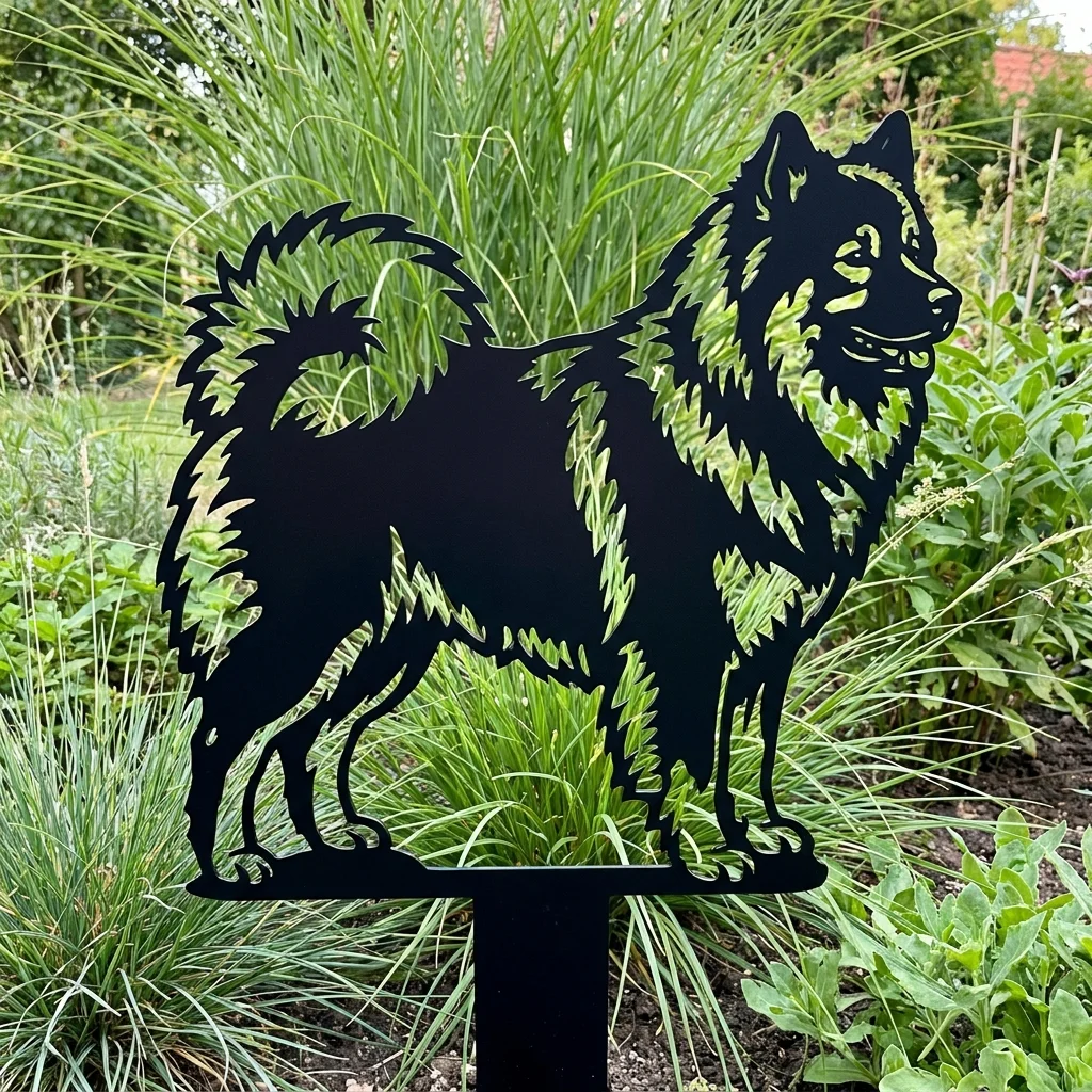 Eurasier v3 – metalowa dekoracja ogrodowa do wbicia w ziemię