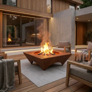 Palenisko ogrodowe Fire Arch 120 × 120 cm – nowoczesne palenisko metalowe z łukowymi wycięciami