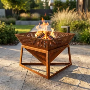 Palenisko ogrodowe Fire Lattice 70 × 61 cm z ażurowym geometrycznym wzorem
