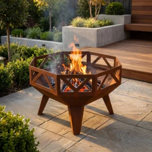 Palenisko ogrodowe Fire Truss 65,9 × 65,9 cm z geometrycznymi panelami kratownicowymi
