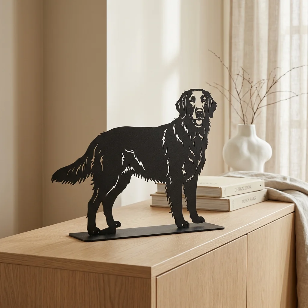 Flat-Coated Retriever metalowa dekoracja wolnostojąca model 2