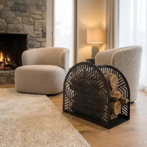 Geometryczna Rozeta metalowy stojak na drewno 60 × 60 × 40 cm