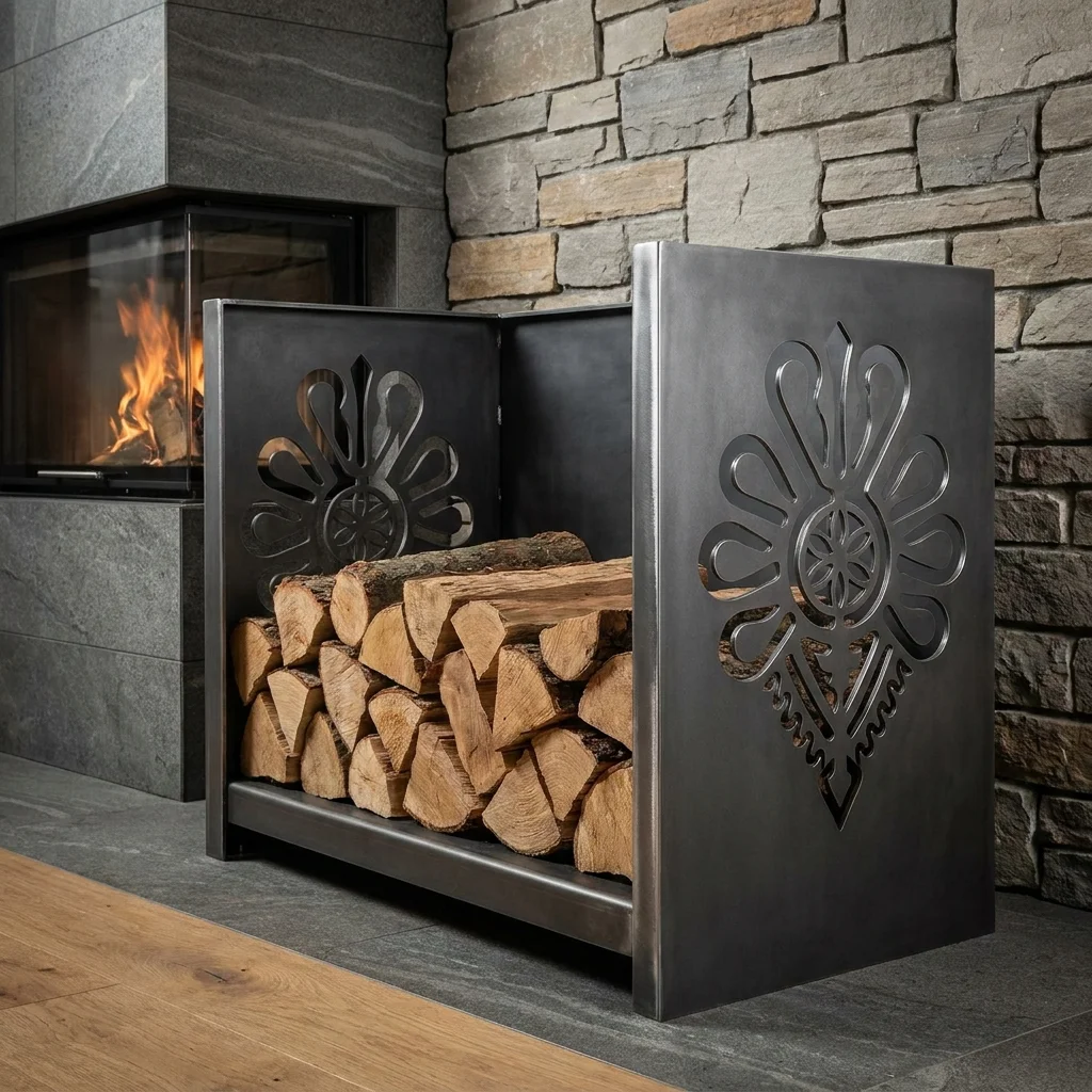 Góralska Parzenica metalowy stojak na drewno 80 × 70 × 40 cm