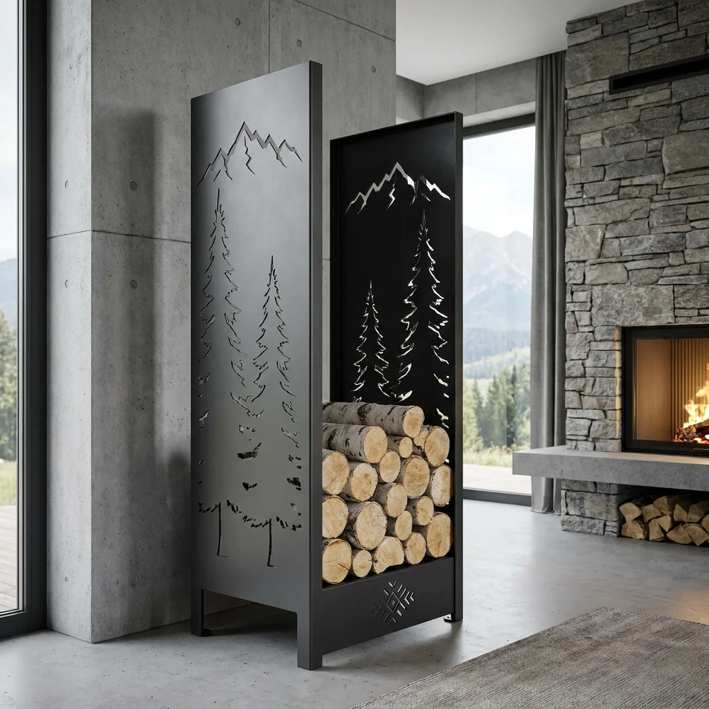 Górska Cisza metalowy stojak na drewno 120 × 50 × 40 cm