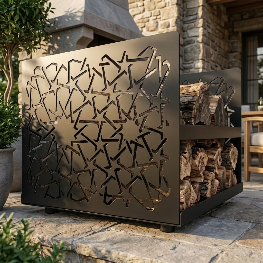 Gwiezdny Rytm metalowy stojak na drewno 70 × 70 × 40 cm