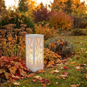 Jesienny Łan metalowy lampion ogrodowy z motywem traw i kłosów