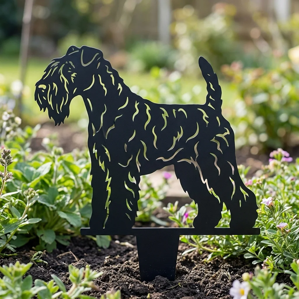 Kerry Blue Terrier v2 – metalowa dekoracja ogrodowa do wbicia w ziemię