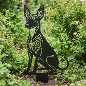 Xoloitzcuintli v2 – metalowa dekoracja ogrodowa do wbicia w ziemię