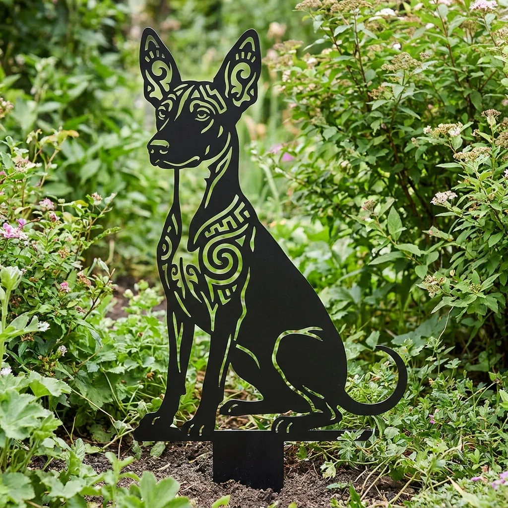 Xoloitzcuintli v2 – metalowa dekoracja ogrodowa do wbicia w ziemię