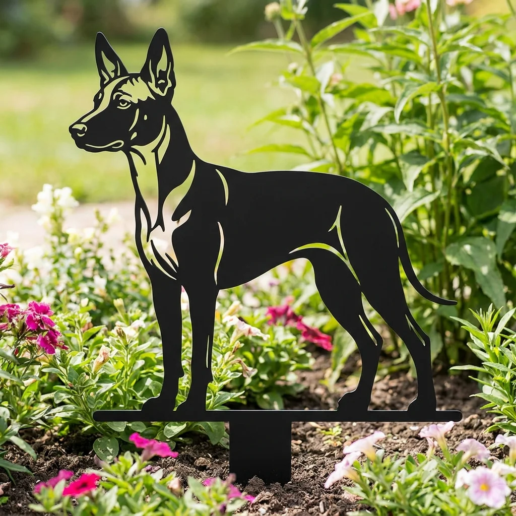 Xoloitzcuintli v3 – metalowa dekoracja ogrodowa do wbicia w ziemię