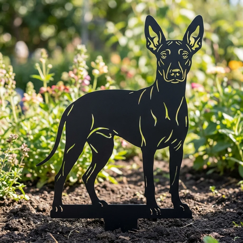 Xoloitzcuintli v4 – metalowa dekoracja ogrodowa do wbicia w ziemię