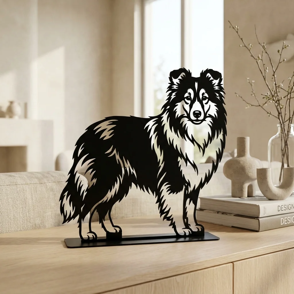 Owczarek szetlandzki Sheltie metalowa dekoracja wolnostojąca