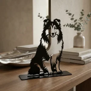 Owczarek szetlandzki Sheltie metalowa dekoracja wolnostojąca model 2