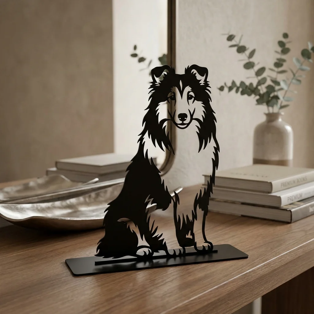 Owczarek szetlandzki Sheltie metalowa dekoracja wolnostojąca model 2