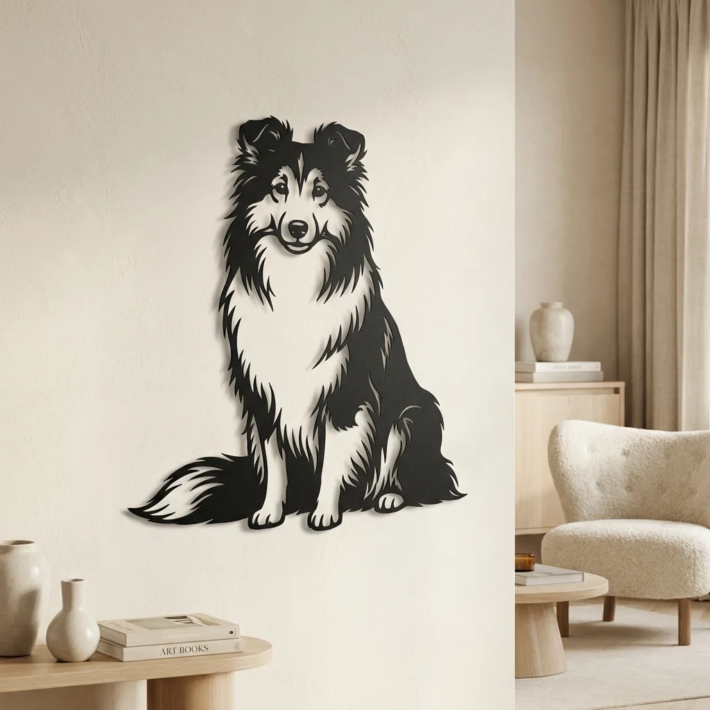 Owczarek szetlandzki Sheltie v2 - metalowa dekoracja ścienna