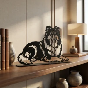 Owczarek szetlandzki Sheltie metalowa dekoracja wolnostojąca model 3