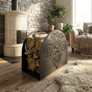 Serce Podhala metalowy stojak na drewno 60 × 60 × 40 cm