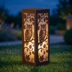 Sowa o Zmierzchu metalowy lampion ogrodowy z motywem sowy