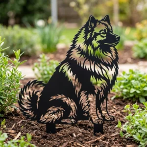 Szpic wilczy Keeshond v2 – metalowa dekoracja ogrodowa do wbicia w ziemię
