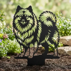 Szpic wilczy Keeshond v4 – metalowa dekoracja ogrodowa do wbicia w ziemię