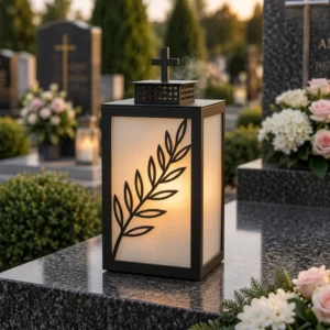Znicz metalowy Gałązka Oliwna 25 × 15 × 15 cm czarny