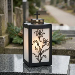 Znicz metalowy Lilie 25 × 15 × 15 cm czarny