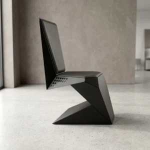 Czarny stelaż metalowy do krzesła Origami z przykładową tapicerką