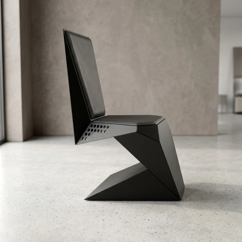 Czarny stelaż metalowy do krzesła Origami z przykładową tapicerką